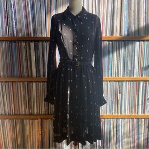 EUC ORLA KIELY Black sheer Long Sleeve Dress with Cats size 6US